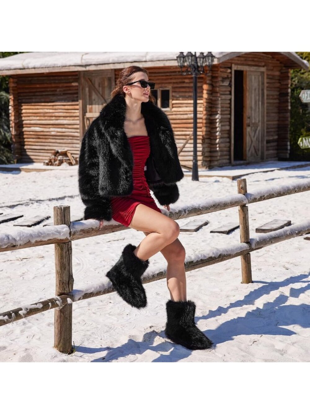 Cozy Faux Fur Winter Boots for Women | Fuzzy Fluffy Round Toe Snow Footwear - Picture 3 of 6